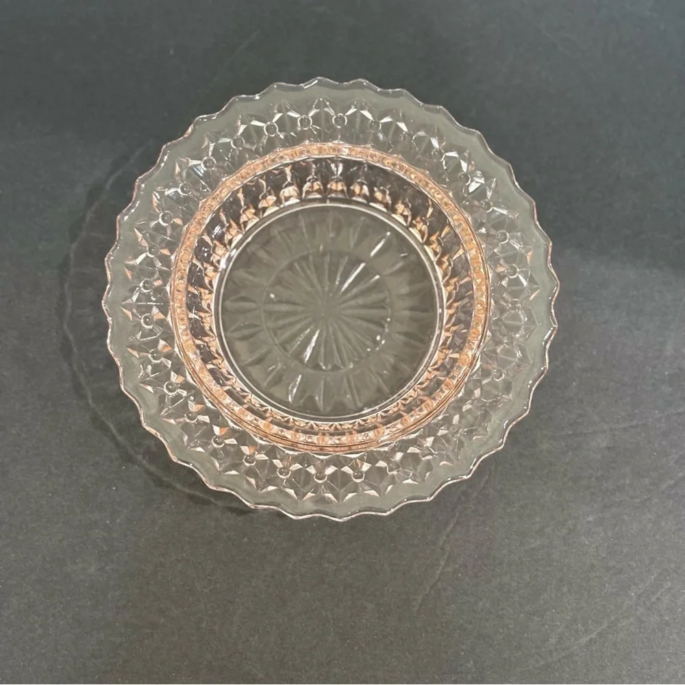 Jeanette Pink Depression Era Glass Holiday Buttons & Bows Butter Dish Base 6''